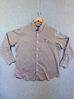 Orvis Classic Fit Plaid Shirt Men's XL Brown White Wrinkle Free